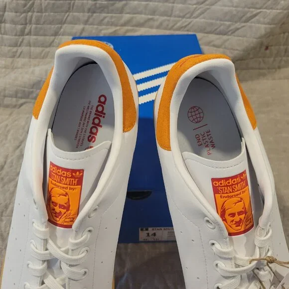 Adidas Stan Smith, White Orange Gum, Mens 14